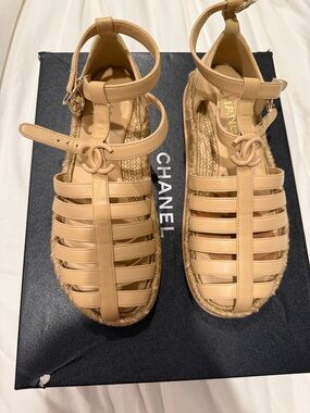 CHANEL beige espadrille fisherman sandal